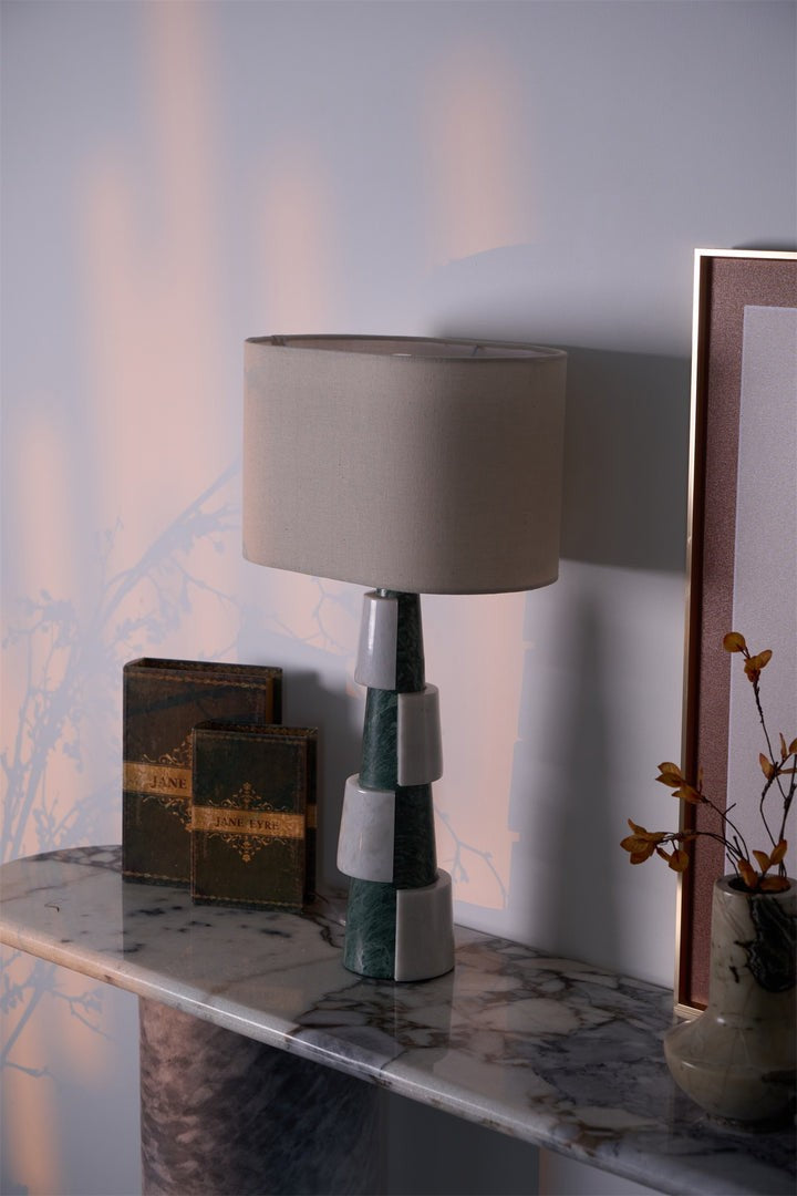 Solid Marble Base Table Lamp with Fabric Shade