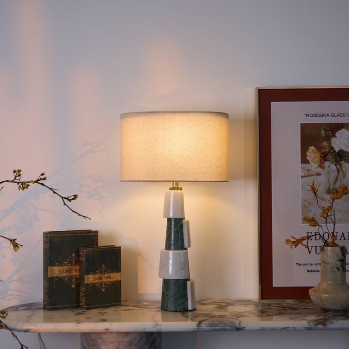 Solid Marble Base Table Lamp with Fabric Shade