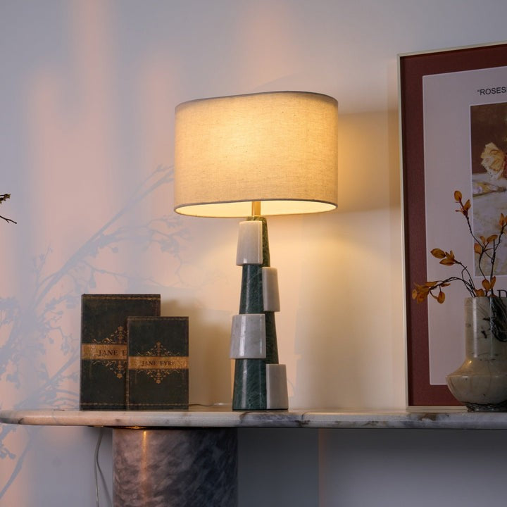 Solid Marble Base Table Lamp with Fabric Shade