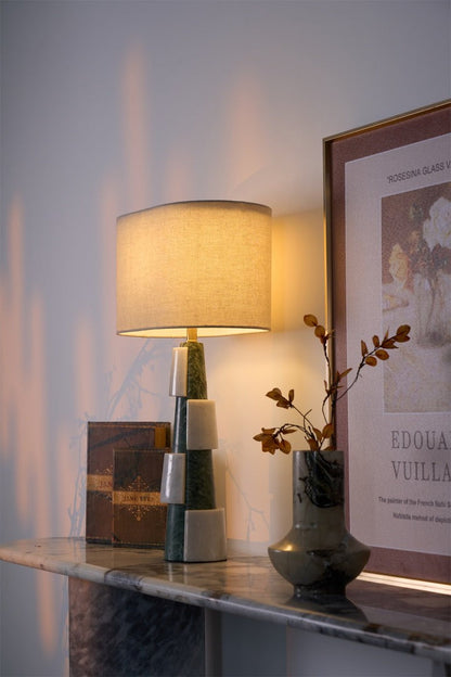 Solid Marble Base Table Lamp with Fabric Shade