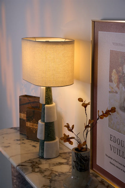 Solid Marble Base Table Lamp with Fabric Shade
