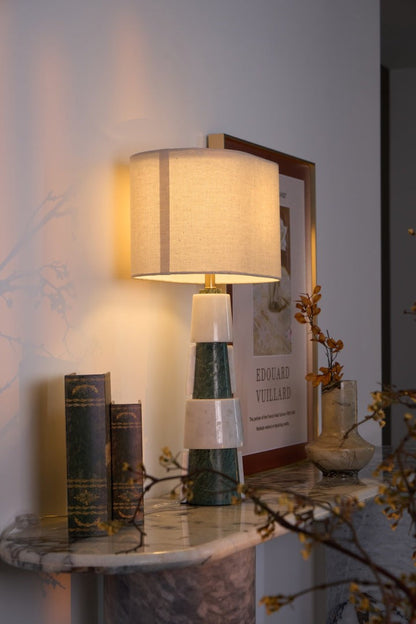 Solid Marble Base Table Lamp with Fabric Shade