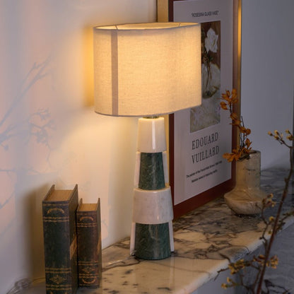 Solid Marble Base Table Lamp with Fabric Shade