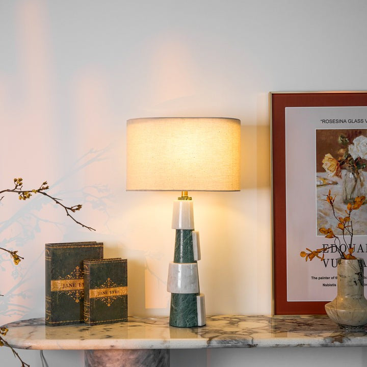 Solid Marble Base Table Lamp with Fabric Shade