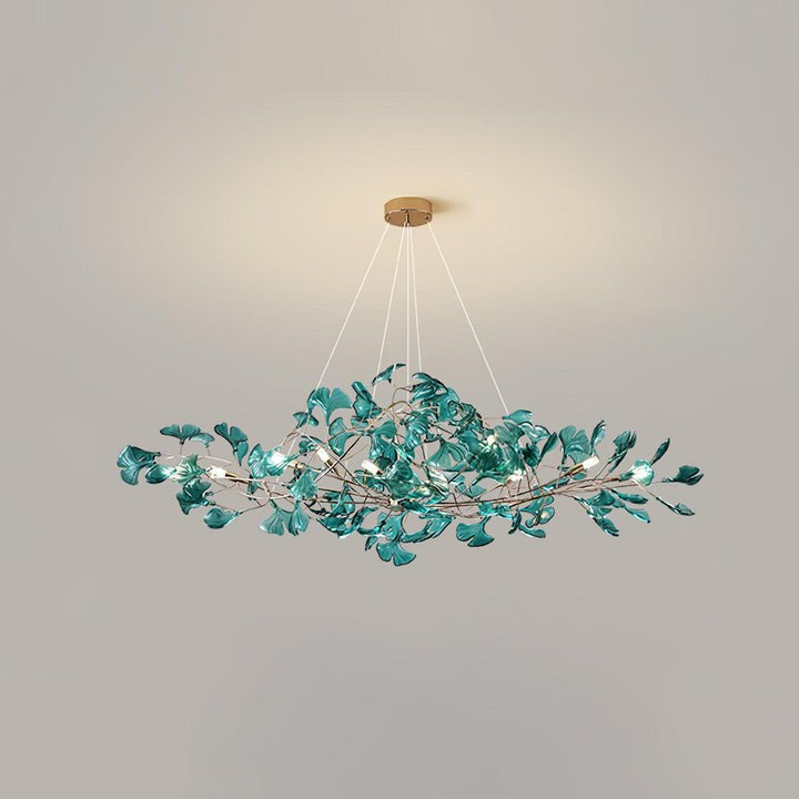 Teal Ginkgo Leaf Acrylic Chandelier