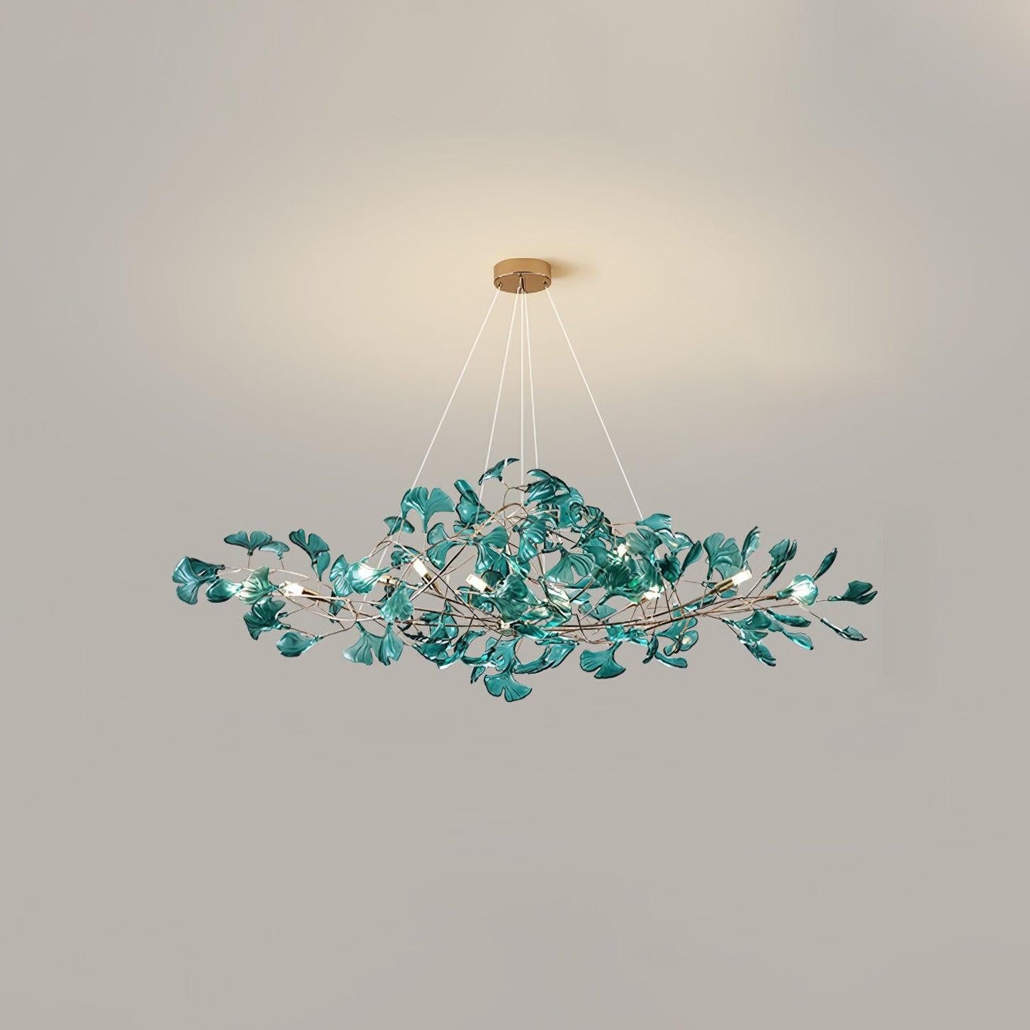 Teal Ginkgo Leaf Acrylic Chandelier