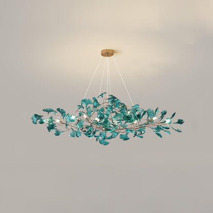 Teal Ginkgo Leaf Acrylic Chandelier