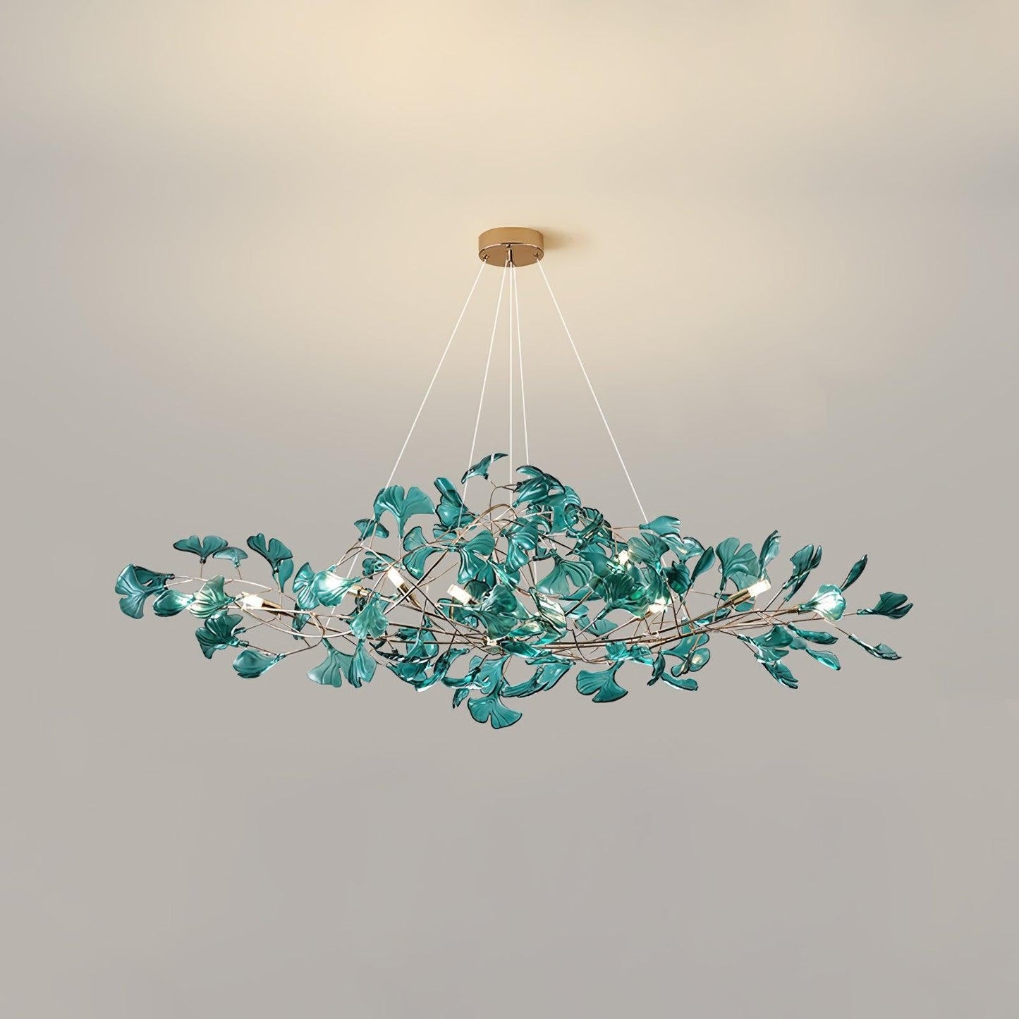Teal Ginkgo Leaf Acrylic Chandelier