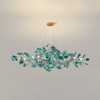 Teal Ginkgo Leaf Acrylic Chandelier