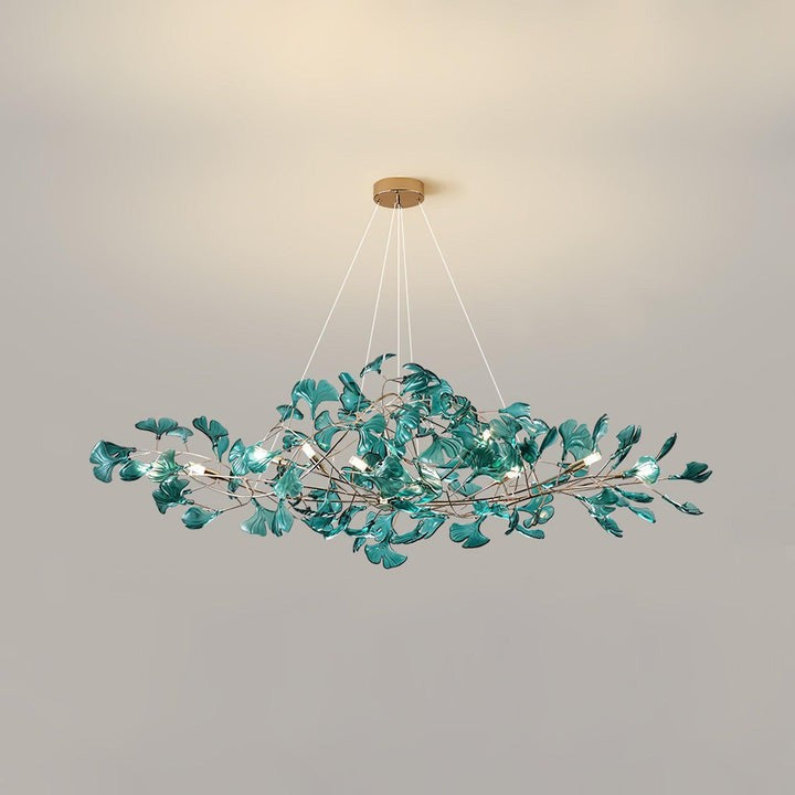 Teal Ginkgo Leaf Acrylic Chandelier