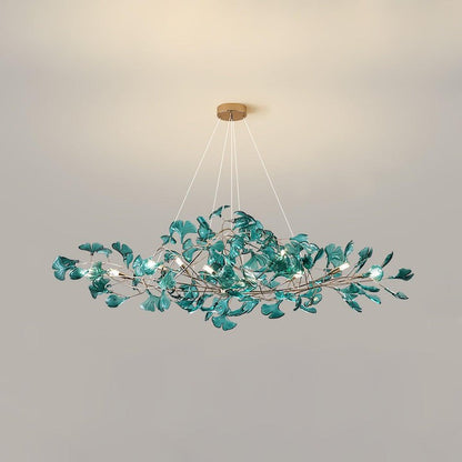Teal Ginkgo Leaf Acrylic Chandelier