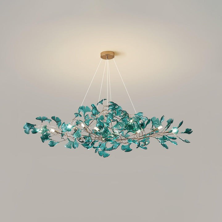 Teal Ginkgo Leaf Acrylic Chandelier