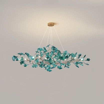 Teal Ginkgo Leaf Acrylic Chandelier
