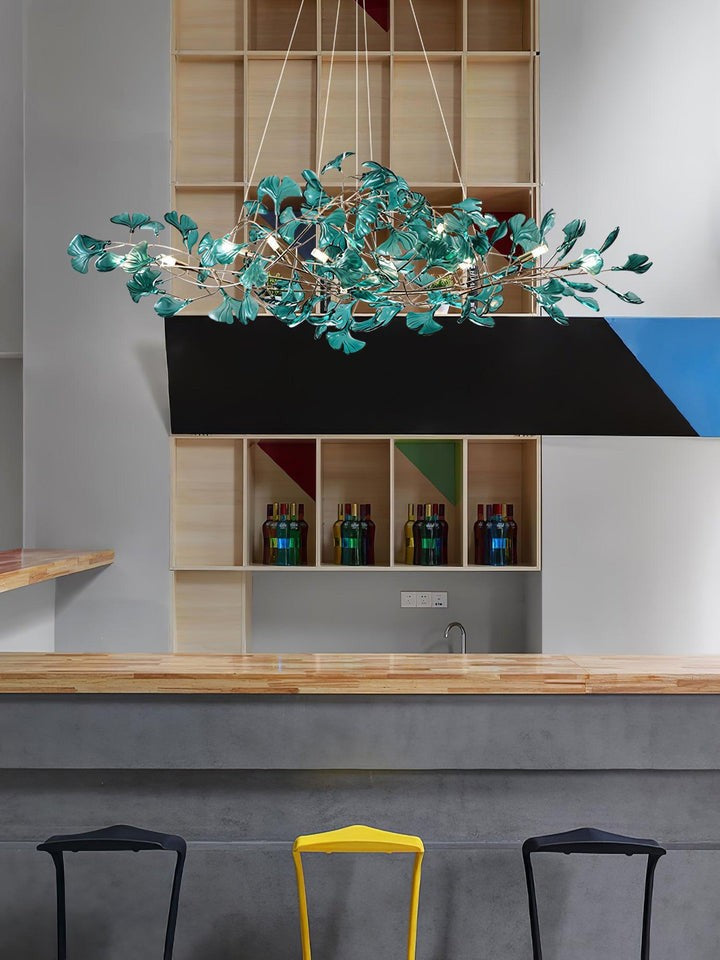 Teal Ginkgo Leaf Acrylic Chandelier