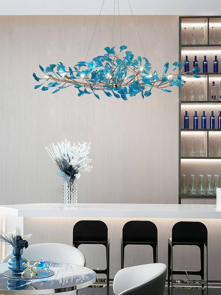 Teal Ginkgo Leaf Acrylic Chandelier