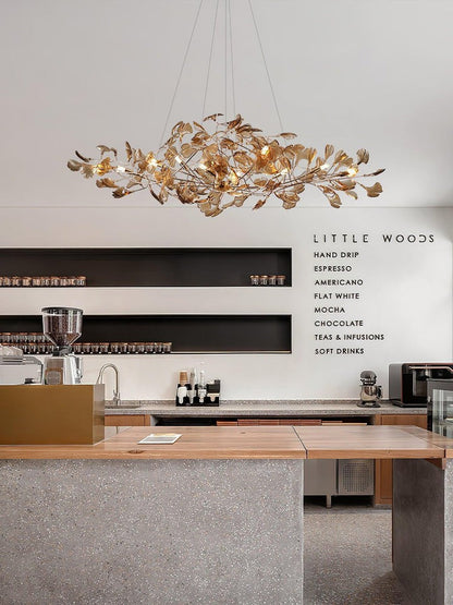 Teal Ginkgo Leaf Acrylic Chandelier