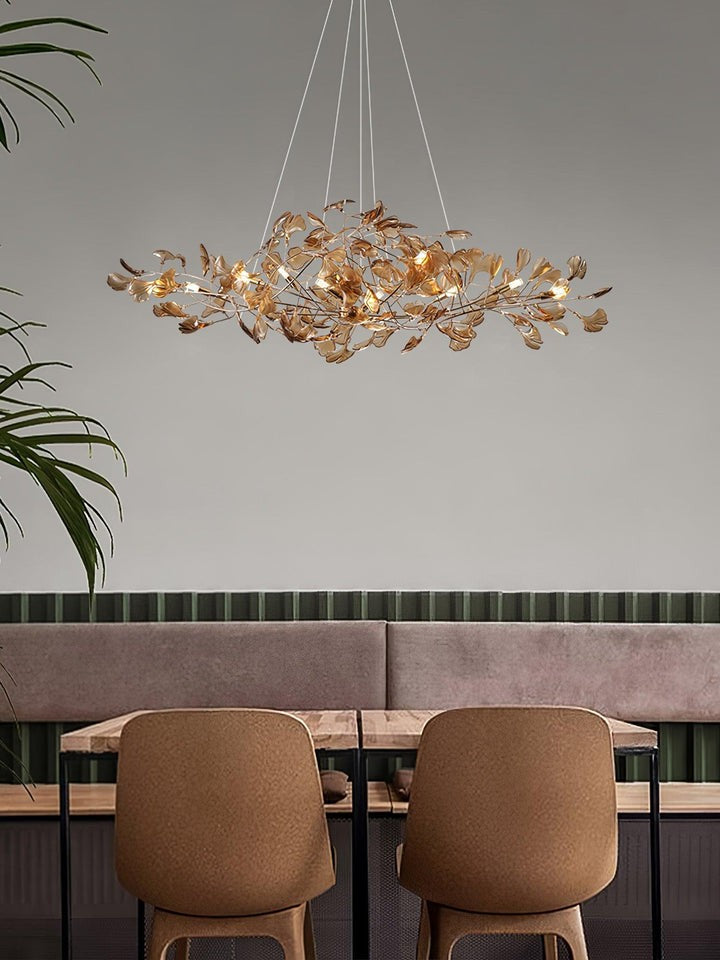 Teal Ginkgo Leaf Acrylic Chandelier