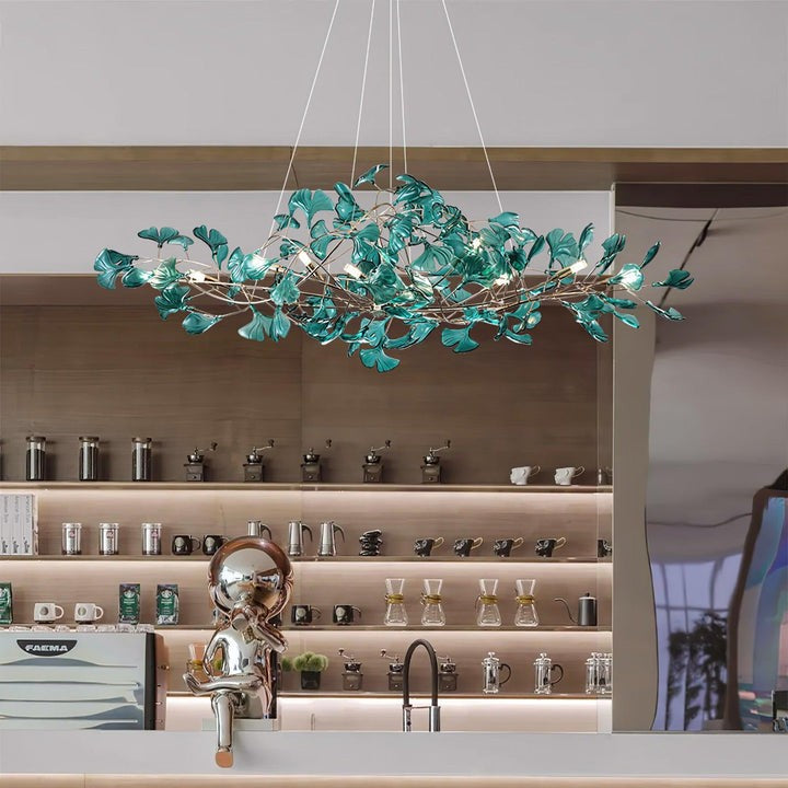 Teal Ginkgo Leaf Acrylic Chandelier