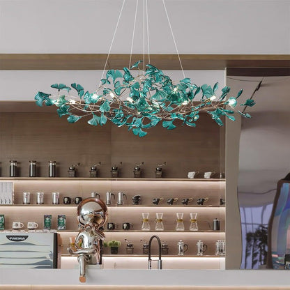 Teal Ginkgo Leaf Acrylic Chandelier