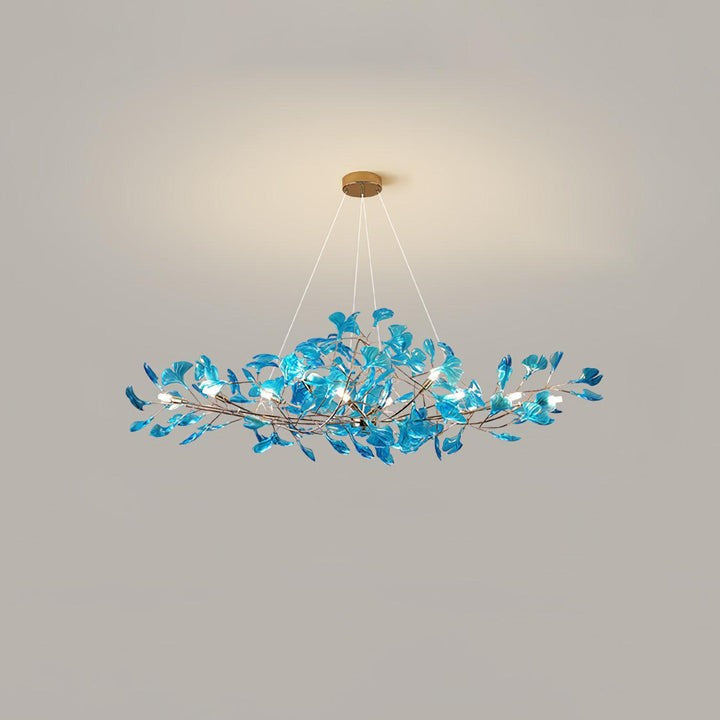 Teal Ginkgo Leaf Acrylic Chandelier