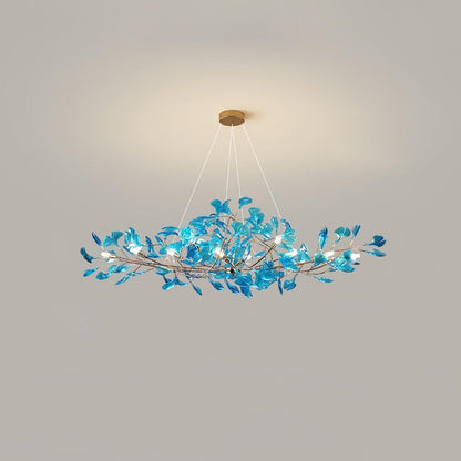 Teal Ginkgo Leaf Acrylic Chandelier