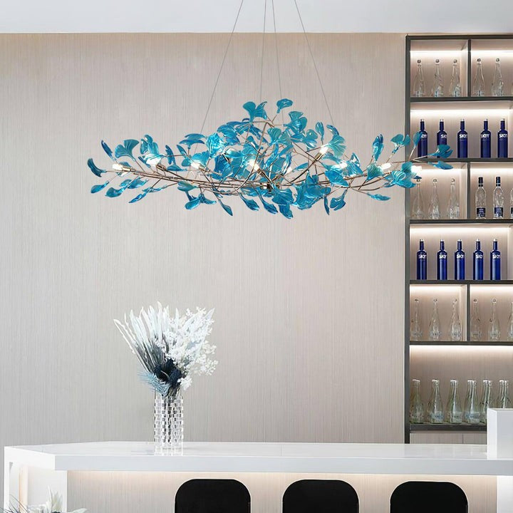 Teal Ginkgo Leaf Acrylic Chandelier