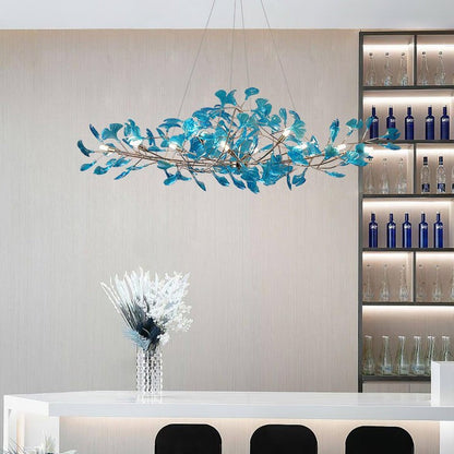 Teal Ginkgo Leaf Acrylic Chandelier