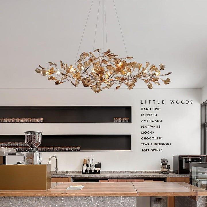 Teal Ginkgo Leaf Acrylic Chandelier