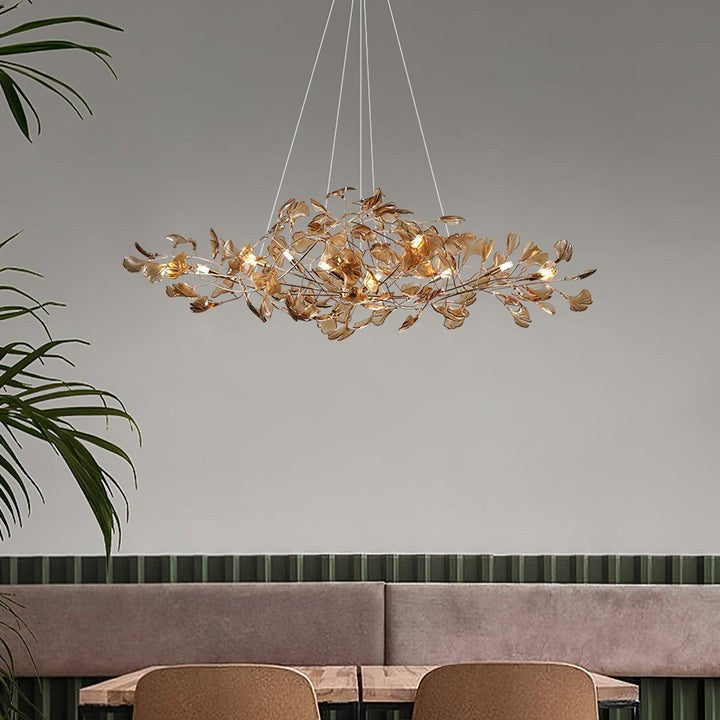 Teal Ginkgo Leaf Acrylic Chandelier