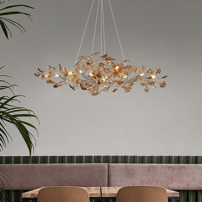 Teal Ginkgo Leaf Acrylic Chandelier
