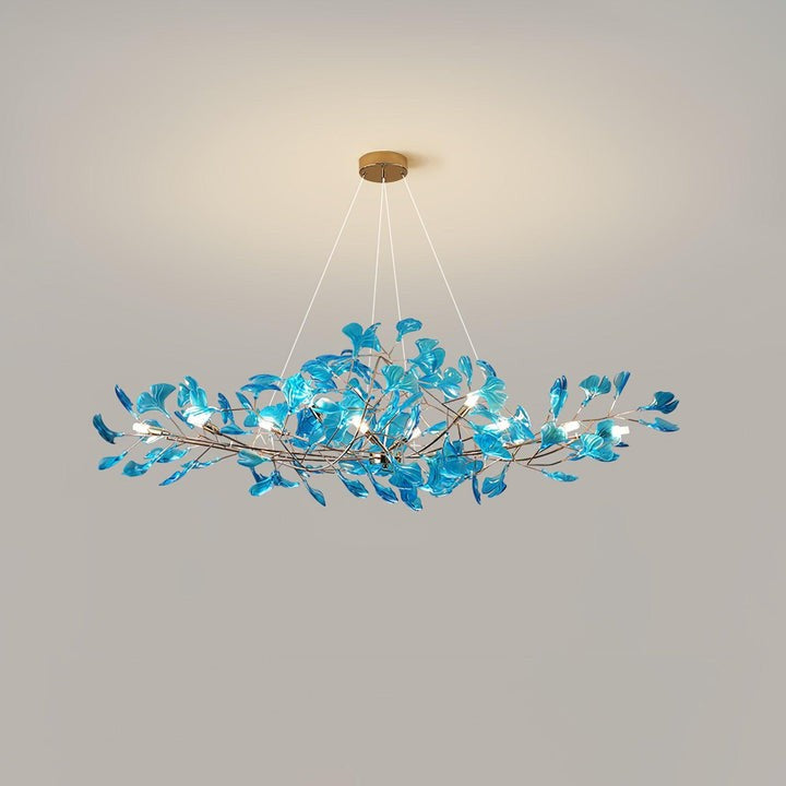 Teal Ginkgo Leaf Acrylic Chandelier