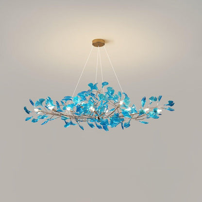 Teal Ginkgo Leaf Acrylic Chandelier