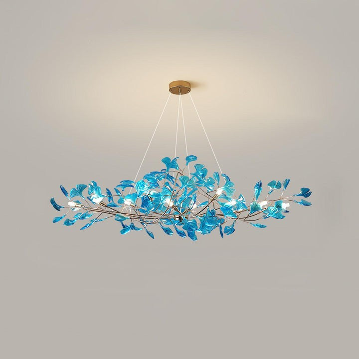 Teal Ginkgo Leaf Acrylic Chandelier
