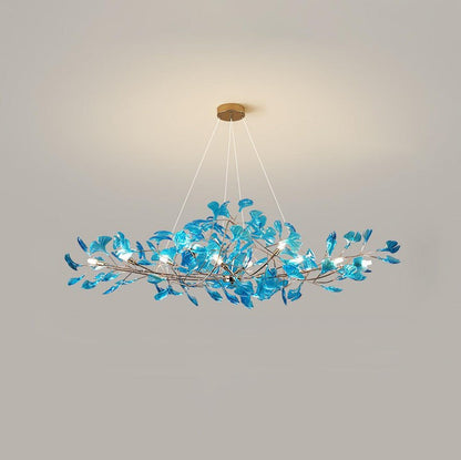 Teal Ginkgo Leaf Acrylic Chandelier