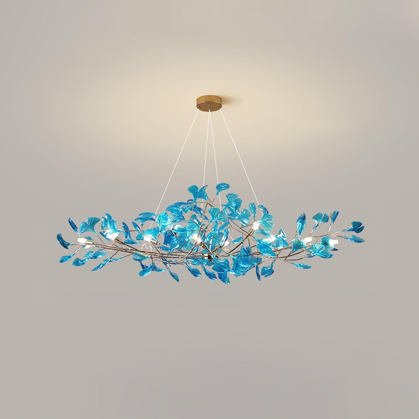 Teal Ginkgo Leaf Acrylic Chandelier