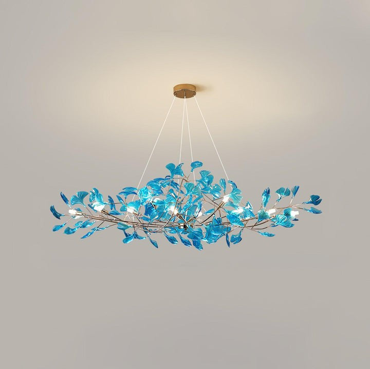 Teal Ginkgo Leaf Acrylic Chandelier