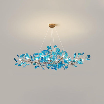 Teal Ginkgo Leaf Acrylic Chandelier
