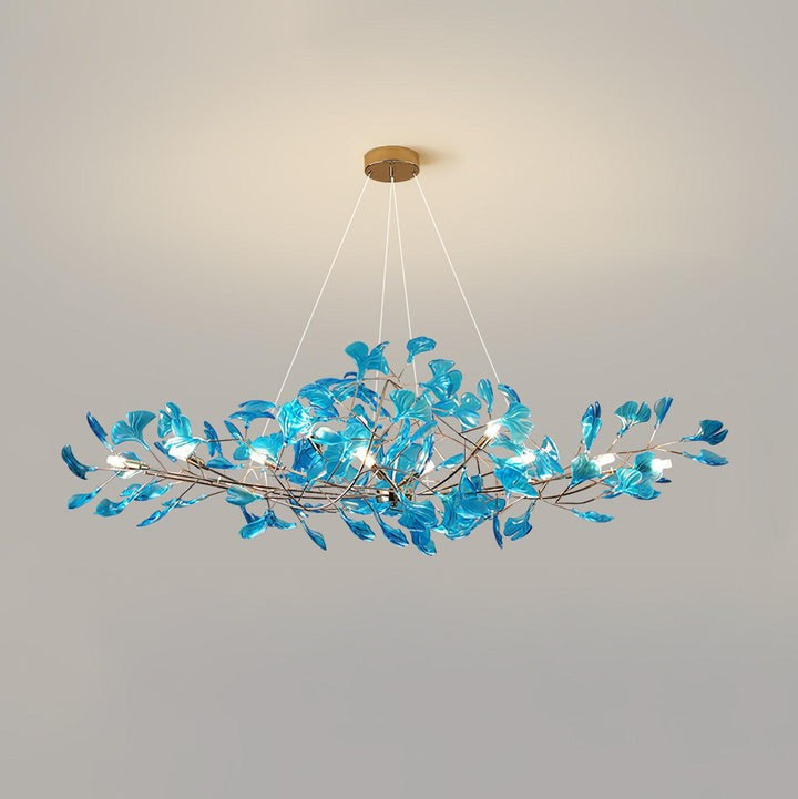 Teal Ginkgo Leaf Acrylic Chandelier