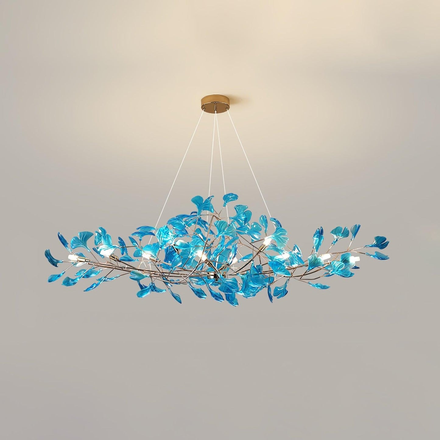 Teal Ginkgo Leaf Acrylic Chandelier