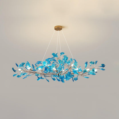 Teal Ginkgo Leaf Acrylic Chandelier