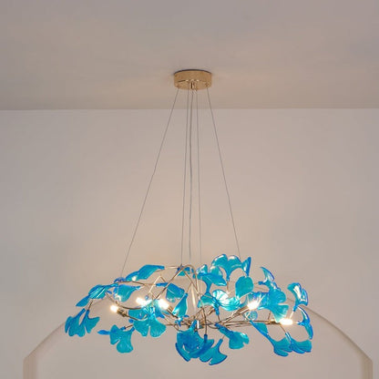 Teal Ginkgo Leaf Acrylic Chandelier