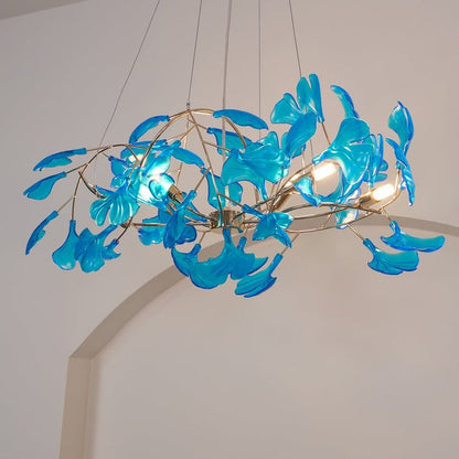Teal Ginkgo Leaf Acrylic Chandelier