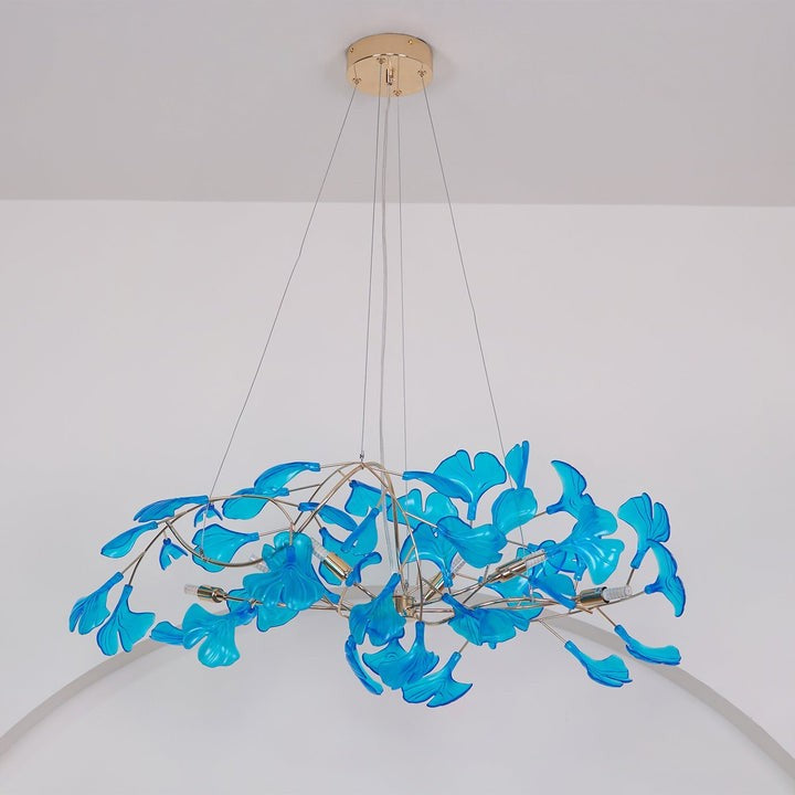 Teal Ginkgo Leaf Acrylic Chandelier