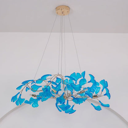 Teal Ginkgo Leaf Acrylic Chandelier