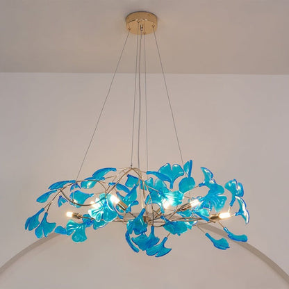 Teal Ginkgo Leaf Acrylic Chandelier