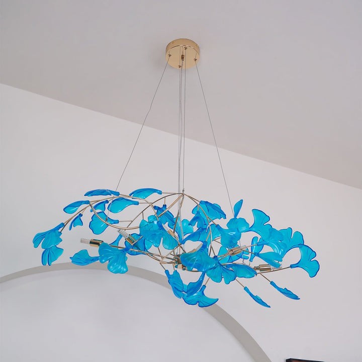 Teal Ginkgo Leaf Acrylic Chandelier