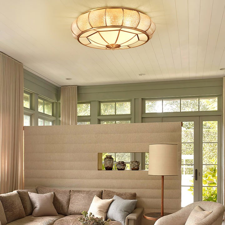 Textured Flush-Mount Glass Ceiling Light