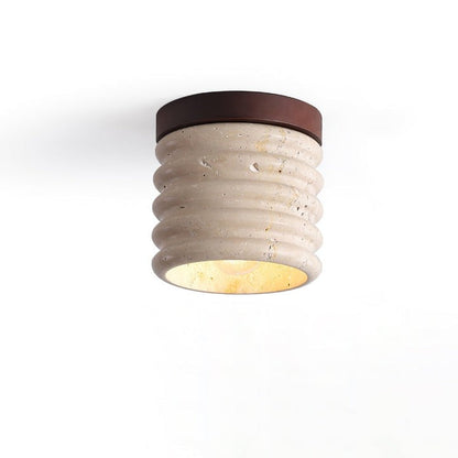 Textured Travertine LED Ceiling Light with Walnut Accents