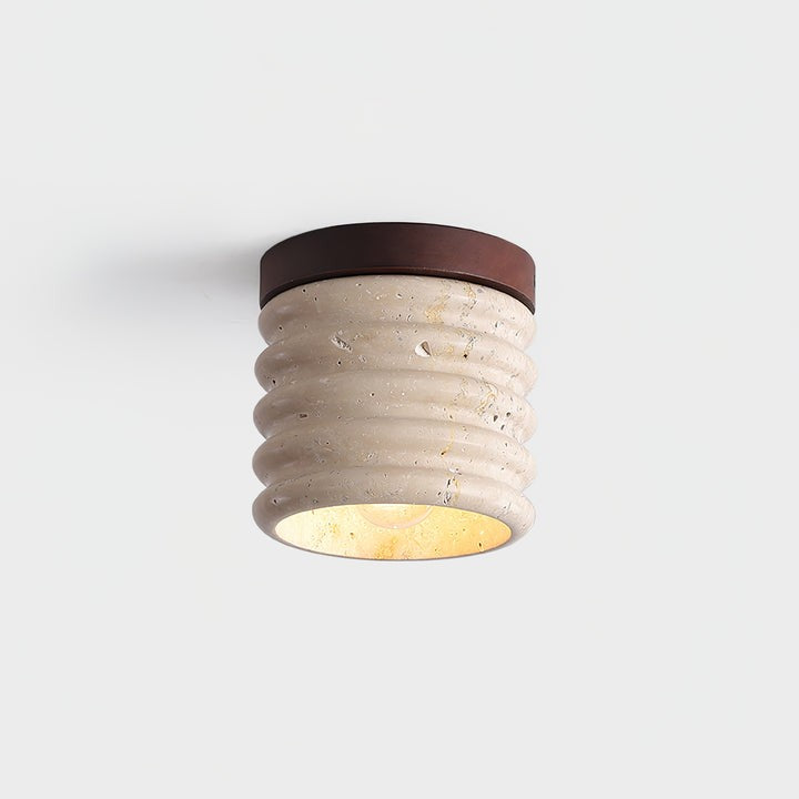 Textured Travertine LED Ceiling Light with Walnut Accents