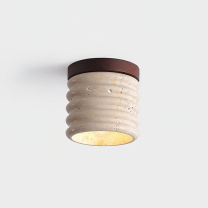 Textured Travertine LED Ceiling Light with Walnut Accents